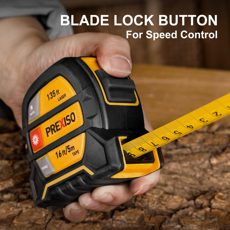 PREXISO 2-in-1 Laser Tape Measure - NOT DIGITAL TAPE - 135Ft Rechargeable Laser Measurement Tool & 16Ft Measuring Tape Movable Magnetic Hook - Pythagorean, Area, Volume, Ft/Ft+in/in/M Unit-NOT Digital