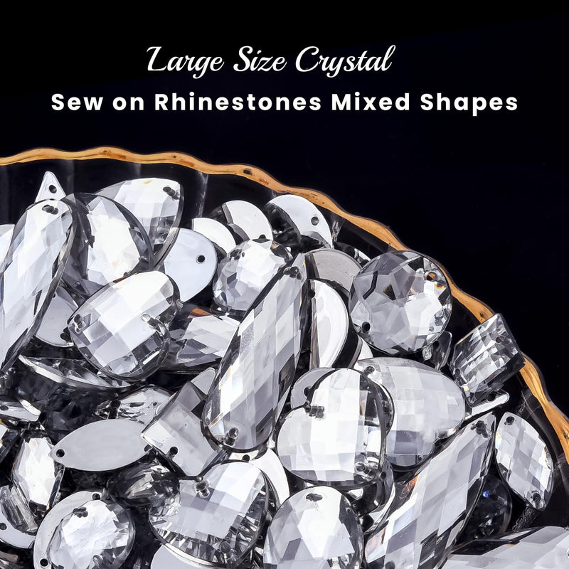 Blinginbox Sew On Rhinestones Flatback Mixed Shape Acrylic Sewing Crystal Rhinestones Gems for Crafts DIY Clothes.（Crystal）