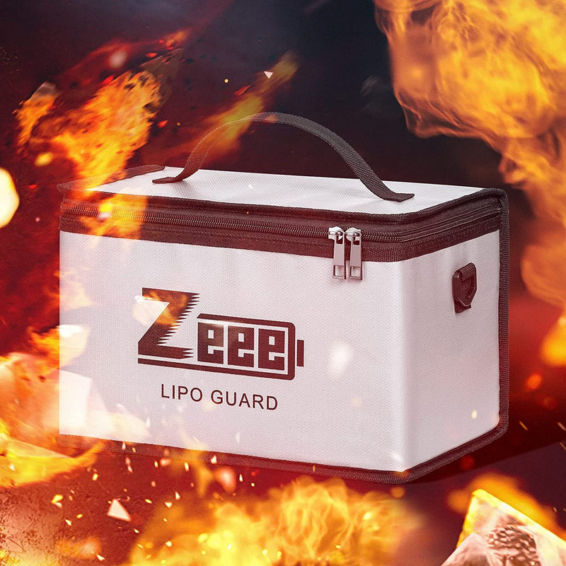 Zeee Lipo Safe Bag Battery Fireproof Large Capacity Storage Guard Battery Safey Pouch for Storage Charging - 10 Cell Adjustable(10.6x6.7x6.7in)