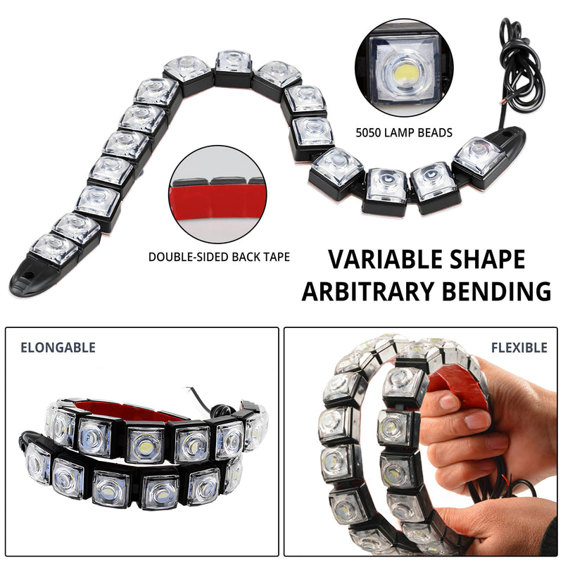 White 20 LED Daytime Running Strip Light Marine Navigation Led Boat lamp IP67 Waterproof High Power Clearance Light Flexible Bright Spot Fog Light Auto Accessories Universal Fit Many Car Truck 2pcs 20Led