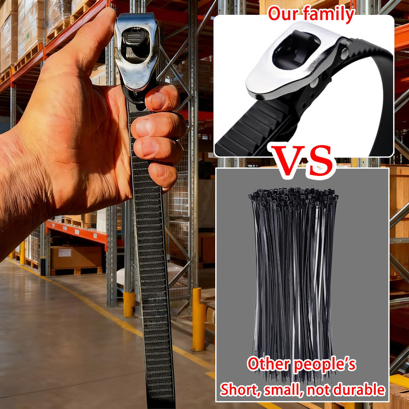 Heavy Duty Reusable Ratchet Zip Ties, 12 & 20 Inch Adjustable Locking Cable Ties with Strap Lock Design, Stainless Steel Buckle, Outdoor UV Resistant Black Securing Straps (6PC/20IN) 6pc/20in