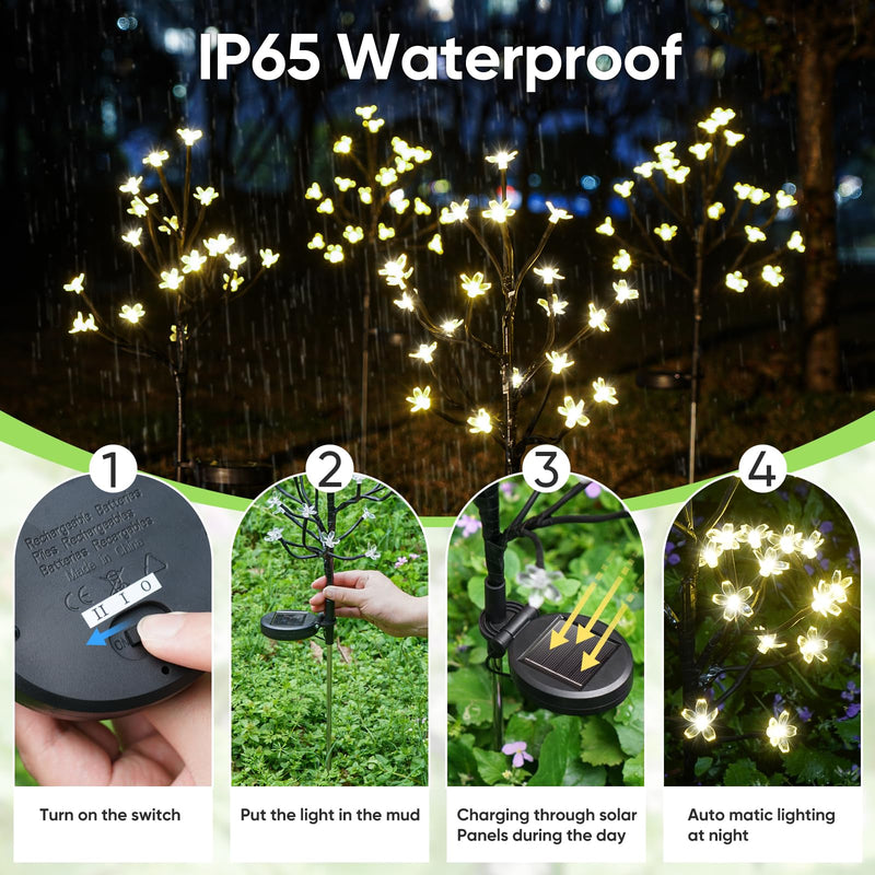 Solar Garden Lights Waterproof, Solar Outdoor Lights Decorative 4Pack, 80Led Solar Powered Flowers Garden Decor, Outdoor Fairy Lights for Yard,Pathway,Lawn,Outside,Garden Christmas Decorations Warm White Cheery 4Pack