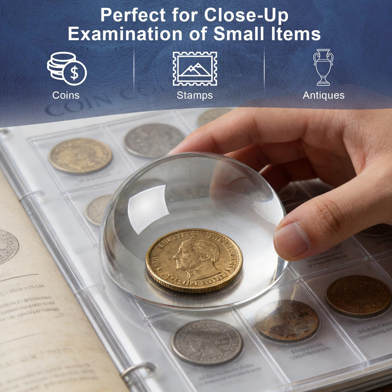 6X Crystal Dome Magnifier Paperweight, 3.8 Inch Large Dome Reading Magnifying Glass with Gift Box, Desktop Paperweight Magnifier for Books, Maps, Documents, Crafts & Seniors (3.8 Inch-Tall Version) 3.8 Inch-Tall Version