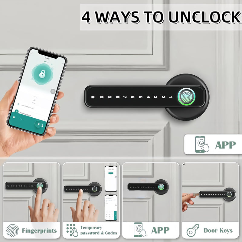Smart Fingerprint Door Knob,Biometric Fingerprint Door Lock,Keyless Entry Door Lock with Handle,Thumbprint Code Door Locks for Rental, Bedroom, Office and Hotel