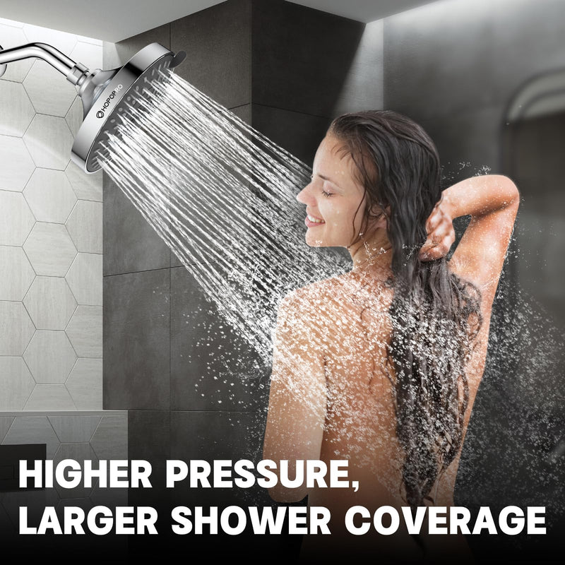 HOPOPRO 5-Mode High Pressure Shower Head - The Washington Post, NBC News, Today TV Show Recommended - High Flow Fixed Showerheads (6 Inch Chrome) 6 Inch Modern Chrome Modern