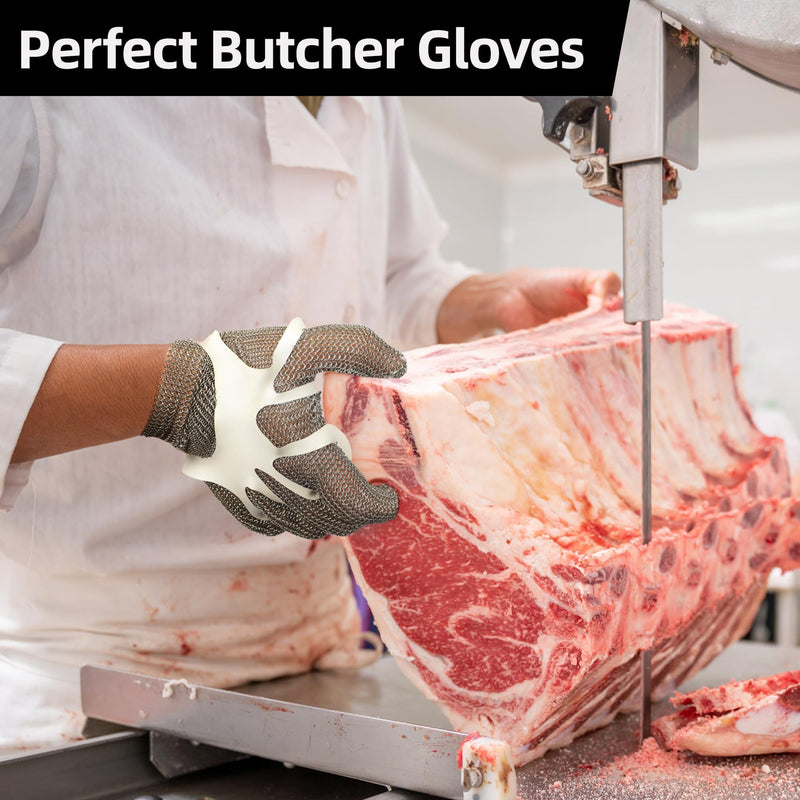Schwer ProGuard-X A9 Cut Resistant Stainless Steel Metal Mesh Chainmail Glove PM5201 Butcher Glove for Meat Cutting Food Processing Knife Sharpening Oyster Shucking Kitchen Fish Fillet, M Medium 1 Pack