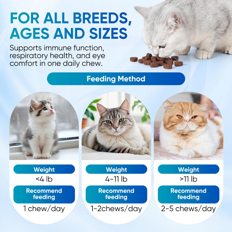 Cat Multivitamin Amino Acids Chews, Pet Vitamins and Supplements Contains Lysine, DL-Methionine and Taurine, Supports Immune and Liver Health, Improves Skin Condition, Maintains Eye Function
