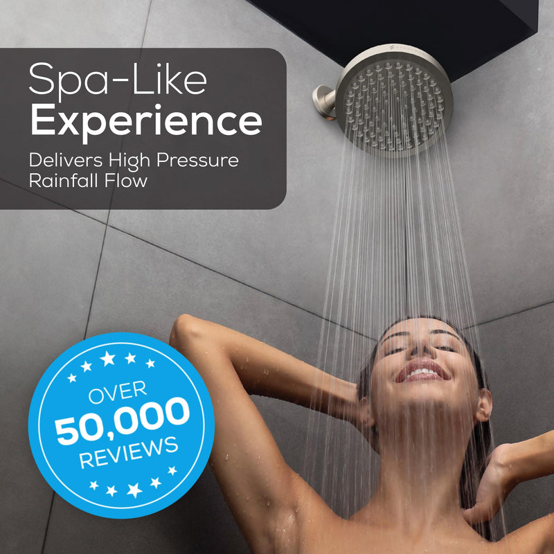 SparkPod Shower Head - High Pressure Rain - Premium Quality Luxury Design - Easy Clean Adjustable Replacement for Your Bathroom Shower Heads (Elegant Brushed Nickel, 6 Inch Round) Elegant Brushed Nickel - NewNest Australia