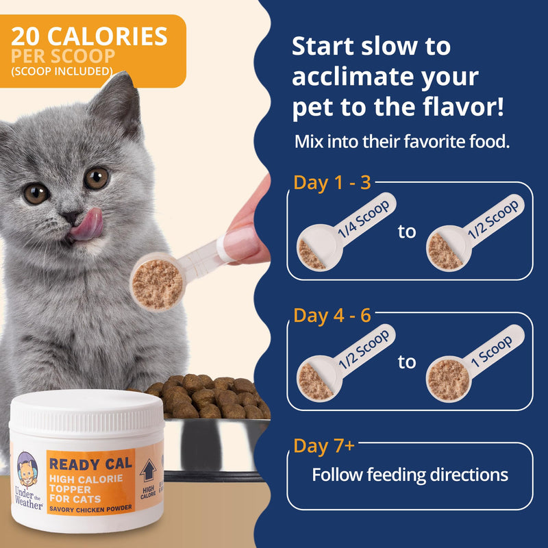 Under the Weather Ready Cal Powder for Cats | High-Calorie Weight Gainer & Appetite Stimulant | Cat Energy Booster Veterinarian-Approved Pet Supplement with Vitamins & Minerals | Chicken Flavor For Cats - Ready Cal Powder
