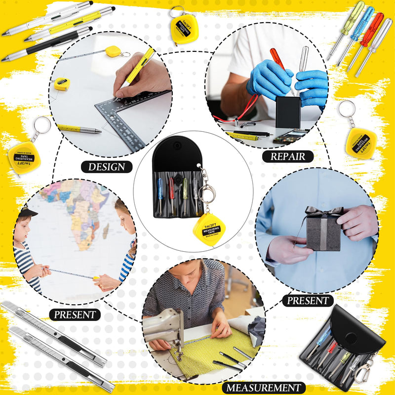 AmazingSpark 48 Pcs / 12 Set Men Gift Bulk Mini Screwdriver Keychain Tape Measures Multitool Pen Retractable Box Cutter Father Birthday Adult Party Favor