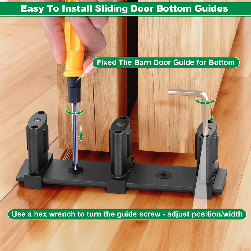 Siding Closet Door Floor Guide,3-Roller Adjustable Double Bypass Door Guide Upgrade Kit, Black Sliding Door Guides Floor Mount for Double Bypass Door(2 Pack) 2 Pack