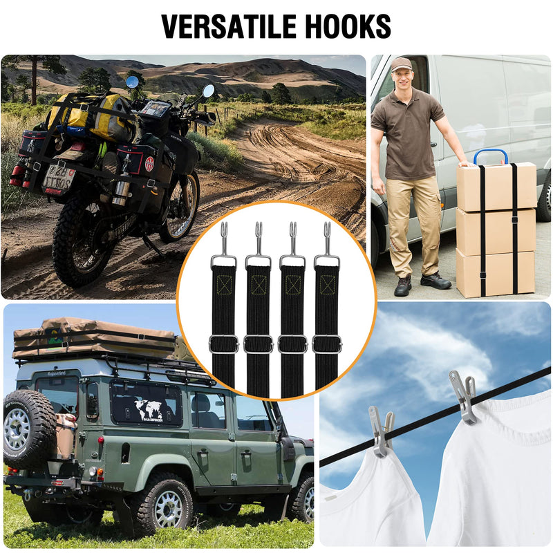 Bungee Cords Heavy Duty Outdoor, Long Adjustable Bungee Cords with Hooks Flat, 80 Inch High Elastic Rubber Bungee Straps with Hooks for Luggage, Roof Racks, Tarpaulin, Moving Cargo, Camps, Tarps 4pcs-80inch-Black