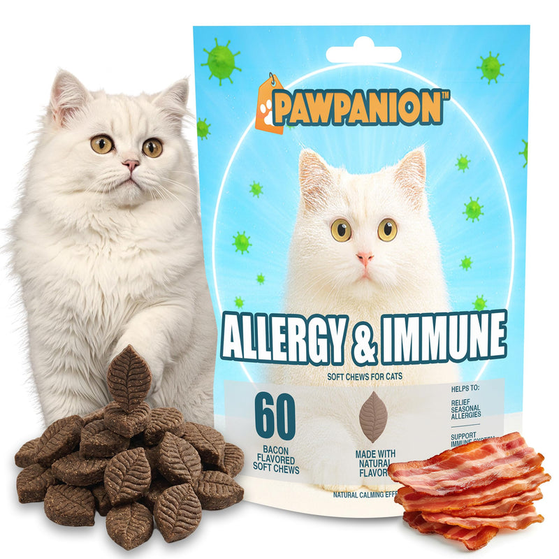 Allergy & Immune Soft Chews for Cats, Itchy Skin & Seasonal Allergy Relief, Omega 3 + Colostrum + Probiotics, Immune Support, 60 Soft Chews Bacon Flavor