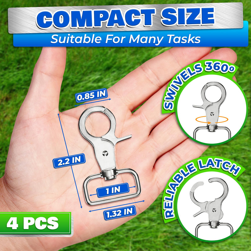 4Pcs Swivel Snap Hooks Heavy Duty Clips - 2.2" Snap Hook Carabiner Clip Lanyard Stainless Steel Carabiner Clips for Keys Lobster Claw Clasps - Dog Lash Clips Trigger Snap Hooks Dog Tag Clip 4 Silver