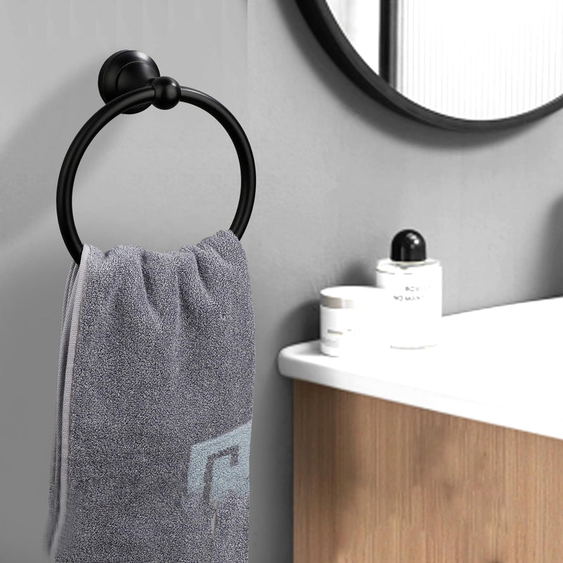 Black Toilet Paper Holder, Matte Black Towel Ring, Hand Towel Holder Toilet Paper Roll Holder Wall Mount Bathroom Accessories, Modern Bathroom Hardware 2 Set