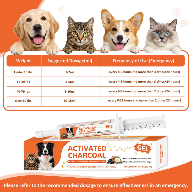 Activated Charcoal Paste for Dogs & Cats – 30 ml First Aid for Pet Poison Emergency, Toxin Absorber for Digestive Health, Easy-Use Paste for Puppy & Kitten, Home & Travel Essential