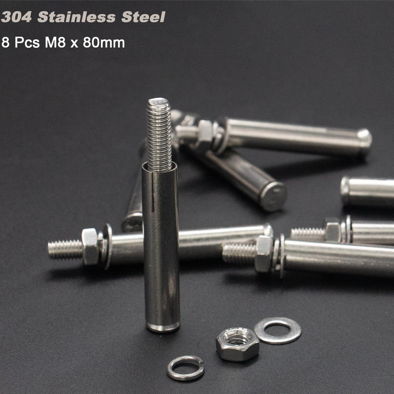 8 Pcs M8 x 80mm 304 Stainless Steel Hex Expansion Bolt, 304 Stainless Steel Expansion Screw Bolts Sleeve Anchoring Fastener Wall Concrete Brick Expansion Screw M8x80mm/8 Pcs