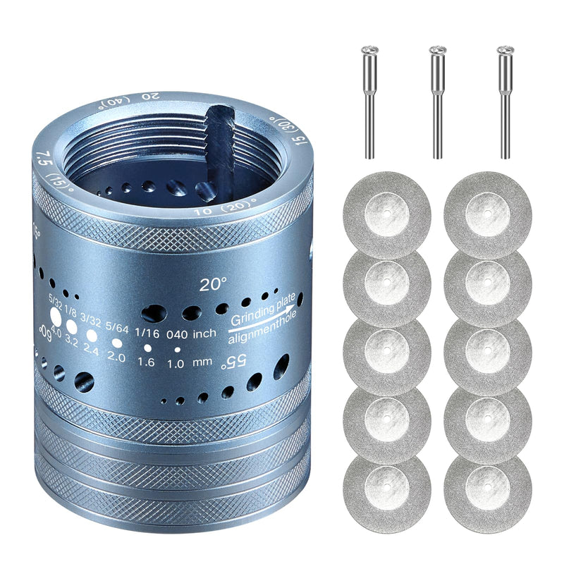 Tungsten Electrode Sharpener Grinder Head,Tungsten Sharpener for Tig Welding with 48 Holes,4 Angles 6 Size,3 CNC Mandrel,10 Double Diamond Wheels Suitable for Most Rotary tool