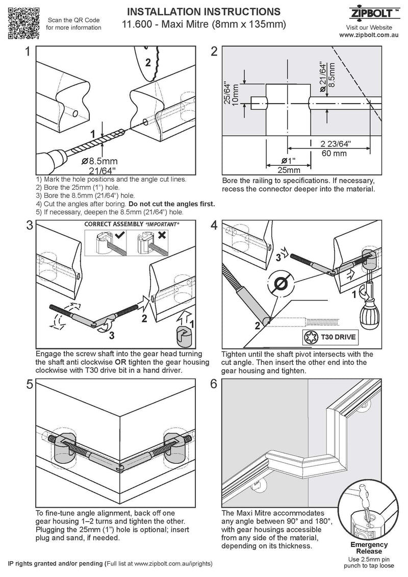 Zipbolt UT 11.600 Maxi Mitre Connector Bulk Pack — Connects Mitered Staircase Handrail Sections, Residential and Commercial Installation, New Construction and Remodels 10 Pack