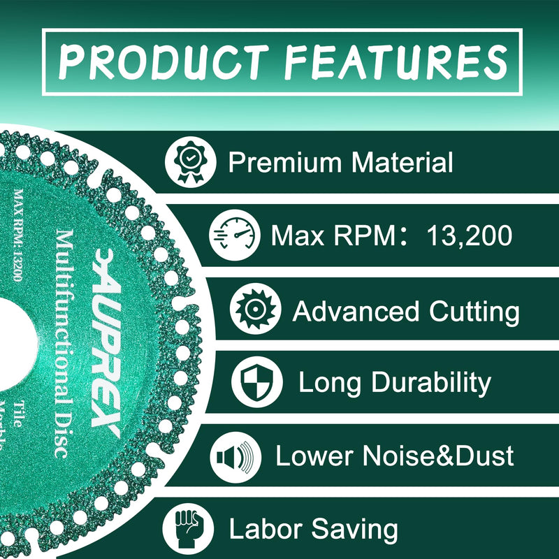 5 Pack 4 Inch Indestructible Disc for Grinder, 7/8" Arbor Angle Grinder Diamond Cutting Disc, Cut Everything in Seconds, Multifunctional Cutting Blade for Various Materials-Green Green 5.0