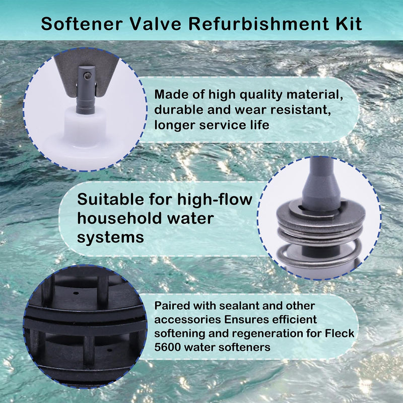 Softener Valve Refurbishment Kit Compatible with Fleck 5600,Includes Softener Main Piston 60102-00,Seals and Spacers 60125,Screws,Brine Piston 60032,And lower brine seal