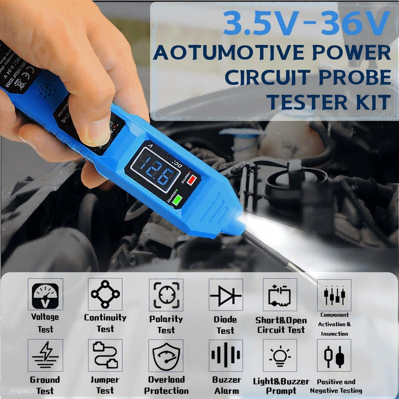 Multifunctional Car Automotive Circuit Tester, 3.5V-36V AC/DC Car Power Circuit Probe Tester, Circuit Tester with LCD Screen Display, Automotive Short Circuit Finder Electrical Tester with Light
