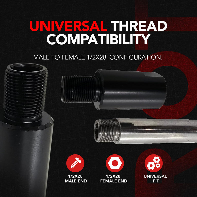 Steel Threaded Spacer Adapter, 1/2x28 Male to Female, 1.25 Inch Length, Black Oxide Finish, Precision Machined Steel Construction for Secure Fit and Proper Alignment