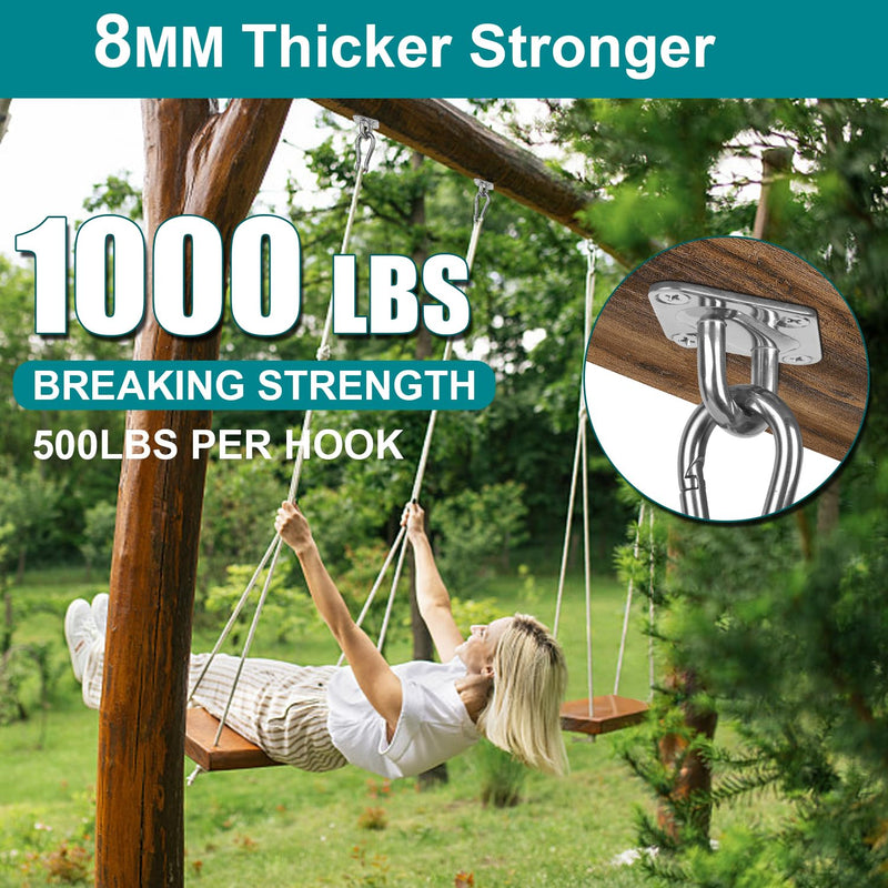 Heavy Duty Hammock Hanging kit - 1000 lb Capacity Swing Hooks, Ceiling Hooks for Wall/Ceiling Mount, Indoor & Outdoor - Stainless Steel (Medium) Medium
