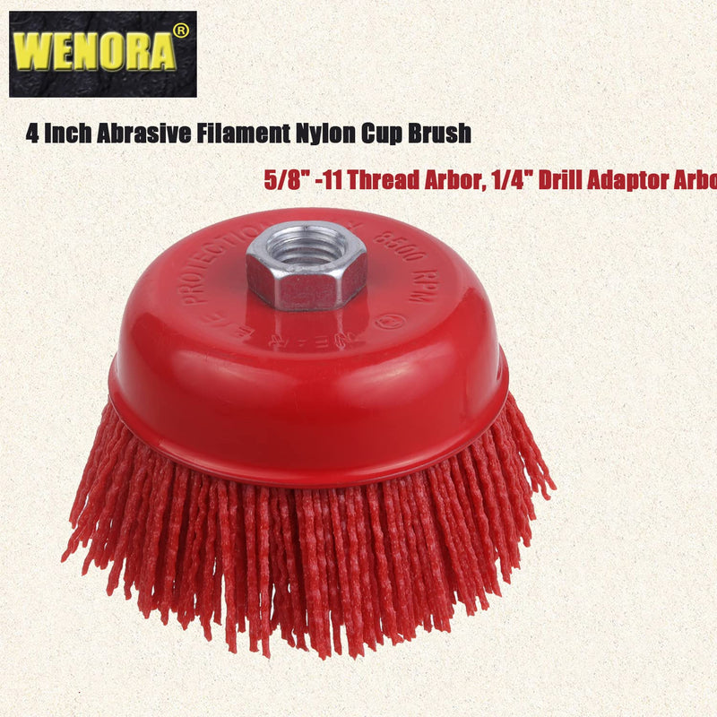 4 Inch Abrasive Filament Nylon Cup Brush for Angle Grinder, 5/8" 11 Thread, Nylon Wheel Brush for Grinders -Remove Rust, Corrosion, Paint, for Surface Pre-Treatment of Various Metals (2 Pack) 2 Pack