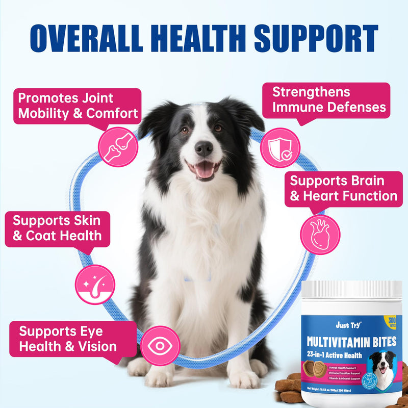 Just Try Taurine for Dog Bites 23-in-1 Multivitamin Chondroitin Sulfate for Joint Health, Omega-3 Skin Support Dog Vitamins Supplements-10.58oz
