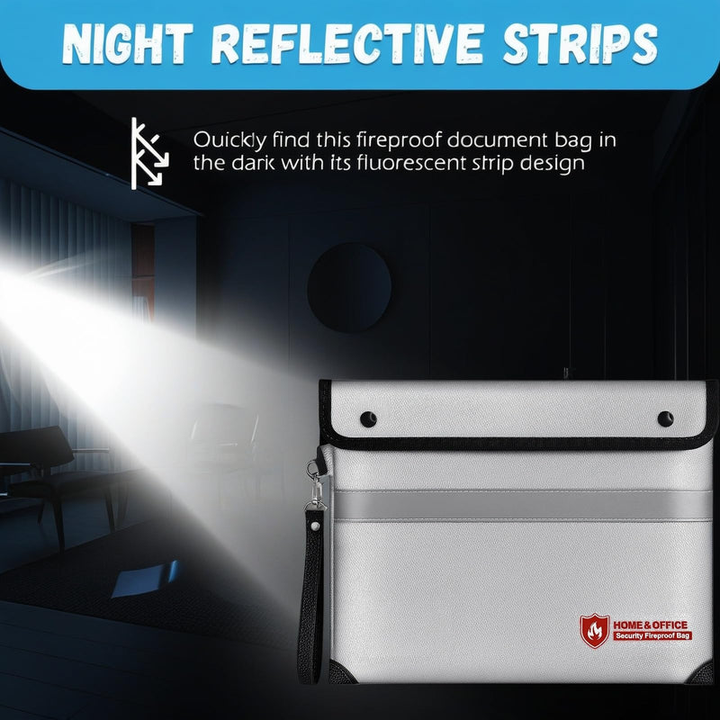 Fireproof Document Bag with Waterproof Zipper,6200°F Insulated Fire Water Proof Money Pouch,Fireproof Envelopes for Cash,Fire Proof Bag for Important Documents, Valuables(14.2"x11.4",)