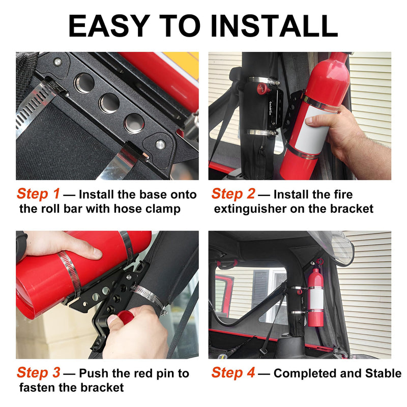 Quick Release Fire Extinguisher Mount Bracket Holder Aluminum Roll Bar Mount Bottle Holder Adjustable for Jeep Wrangler TJ JK JL JKU UTV Polaris RZR Ranger (Black) Black
