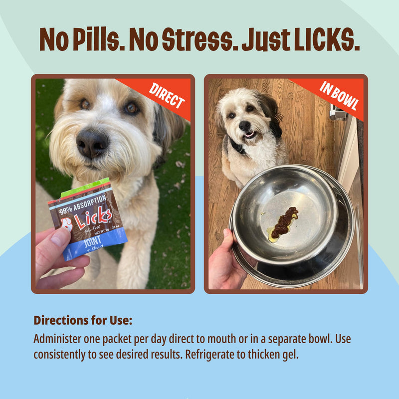 Licks Joint & Heart Support - Mobility, Joint Comfort & Heart Health Support for Dogs - MSM, Omega-3 & Vitamin E - Pill-Free Gel Packets - Chicken Flavor - 10 Packets 10-use