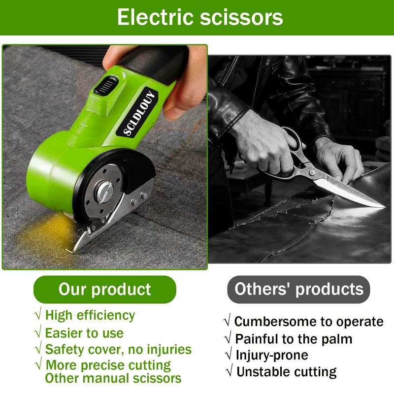 High-Speed Cardboard Cutter, Cordless Rechargeable Electric Scissors with Safety Lock and LED Light, Rotating Blade for Cardboard Fabric Carpet (green) Green