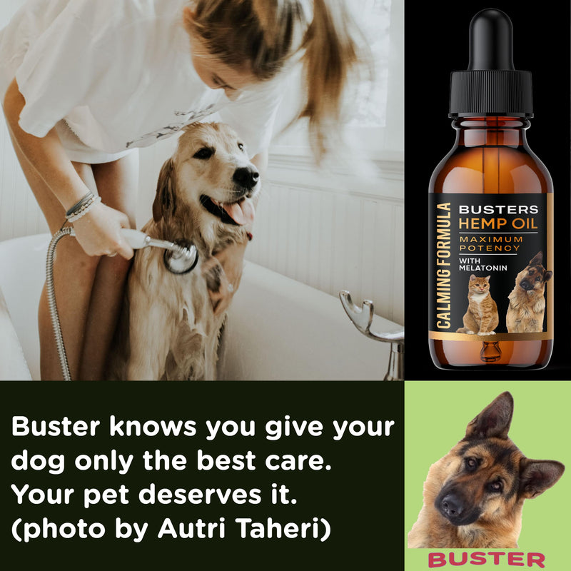 Buster's Cold Pressed Hemp Seed Oil for Dogs and Cats - Melatonin Calming Drops - 2-Pack Natural Pet Hemp Oil - Sleep Support Supplement