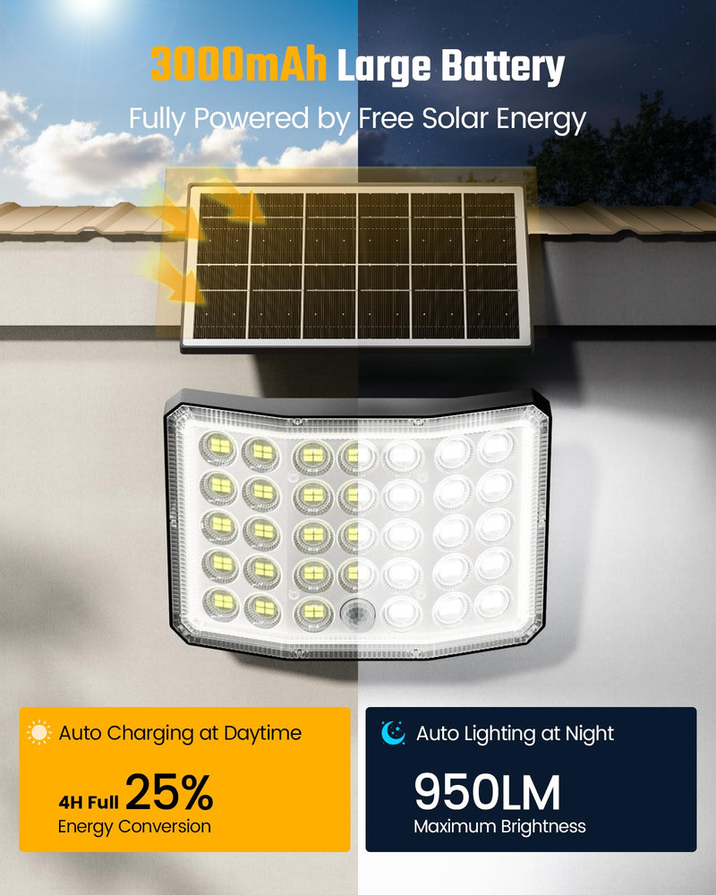Solar Lights Outdoor Bright Solar Dusk to Dawn Light with 3000mAh Battery, IP65 Waterproof Remote Control Outdoor Light, 3 Working Modes for Garage, Porch, Patio, Shed, 1-Pack Black 1 Pack