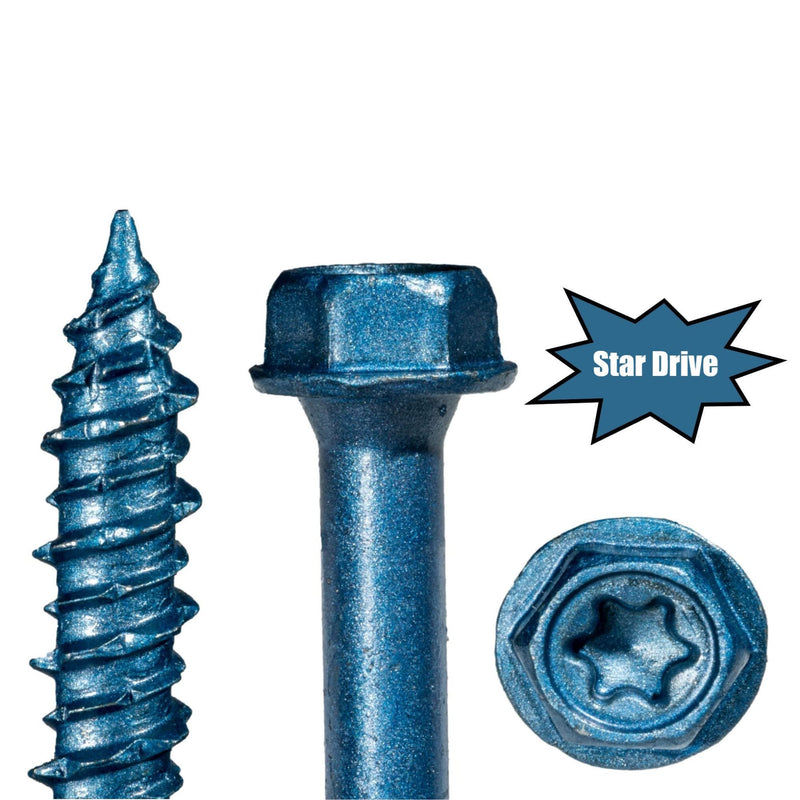 5/16" x 1-3/4" TorqueMaster Star Drive Hex Washer Head Masonry Screws, 50 Pieces, Concrete Screws, Rust Resistance, High Strength Durable Alloy Steel, Driver Bit & Masonry Drill Bit Included