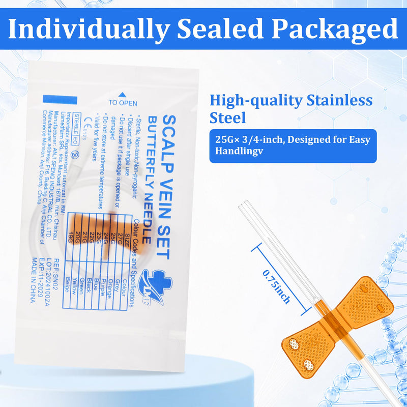 100PCS Butterfly, 25G×3/4", 12" Tube, Lab Supplies Dispensing Accessories | Individually Packed, for Laboratories and Pets