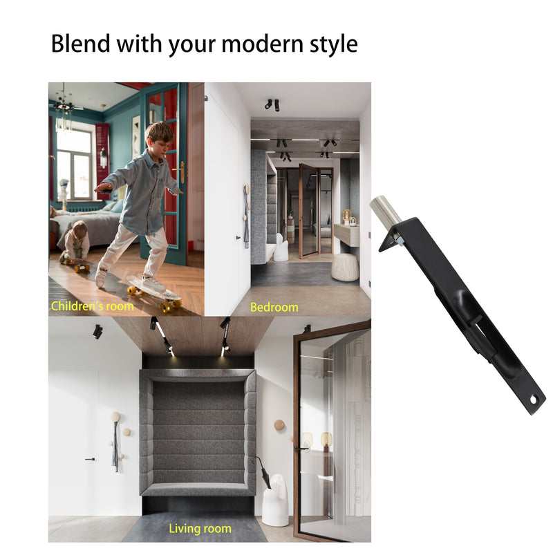 TOGU 6" Solid Stainless Steel Lever Action Flush Bolt,Concealed Security Door Lock for Composite Doors,French Doors,Wood Doors,Double Doors,Dummy Doors,Matte Black