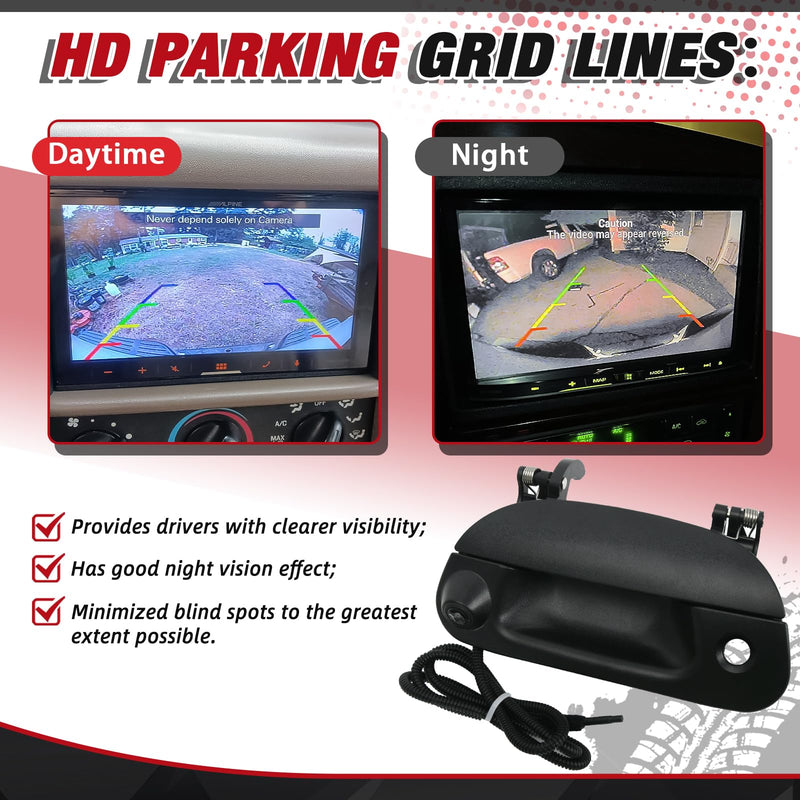 Rear Tailgate Trunk Handle w/Backup Camera Comes with RCA Plug Parking Guideline for F150 F250 F350 F450 F550 1997-2007 for Explorer Lobo 2001-2005 7L3Z-9943400-AA F150-F550 1997-2007