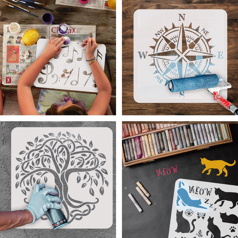 FINGERINSPIRE Desert View Stencils 11.7x8.3 inch Plastic Gobi Desert Drawing Painting Stencils Cactus Sun Birds Pattern Wall Stencils Reusable Stencils for Painting on Wood, Floor, Wall and Tile