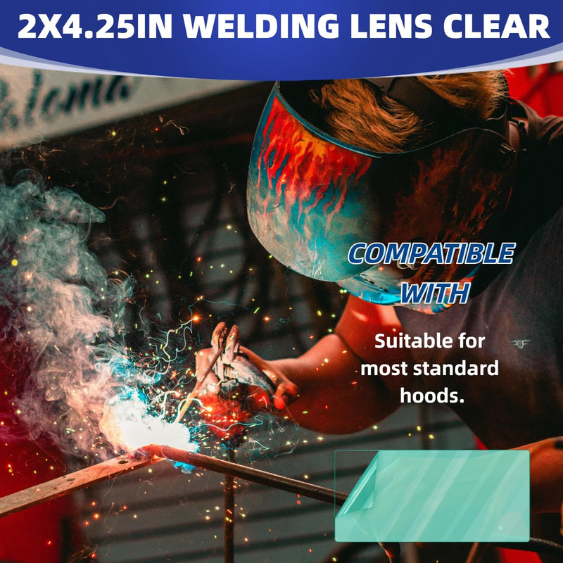 100Pcs of 2" x 4.25" Universal Welding Helmet Hood Clear Lens Cover | 2x4 1/4 optical grade Premium Quality Replacement Clear Plastic Cover Lenses