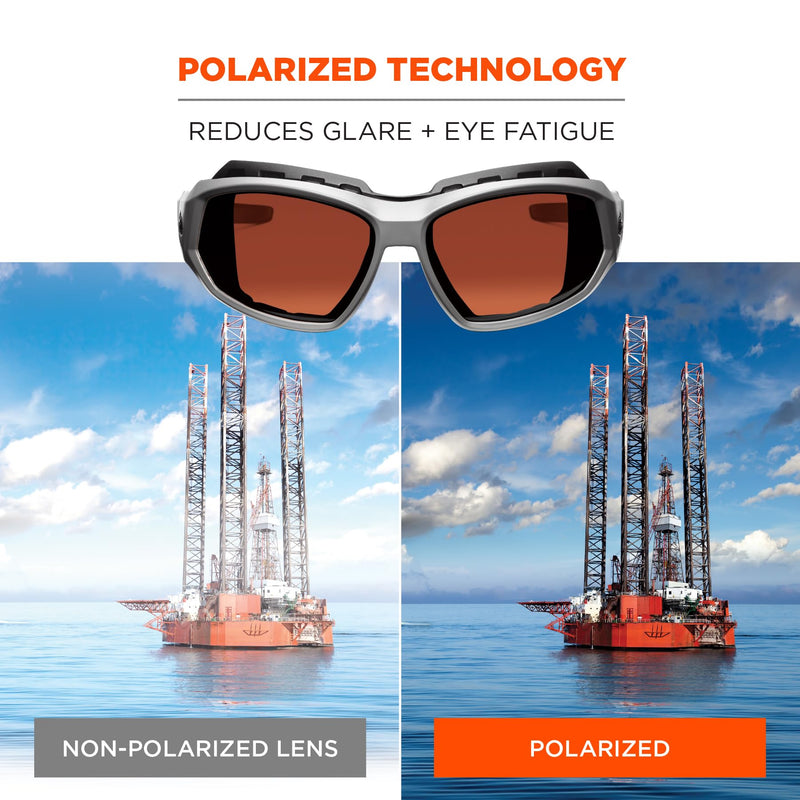 Ergodyne Skullerz Loki Convertible Polarized Safety Sunglasses, Copper Lens-Includes Gasket and Strap to Convert to Goggle,Polarized Copper Lens, Gray Frame Polarized Copper Lens, Gray Frame