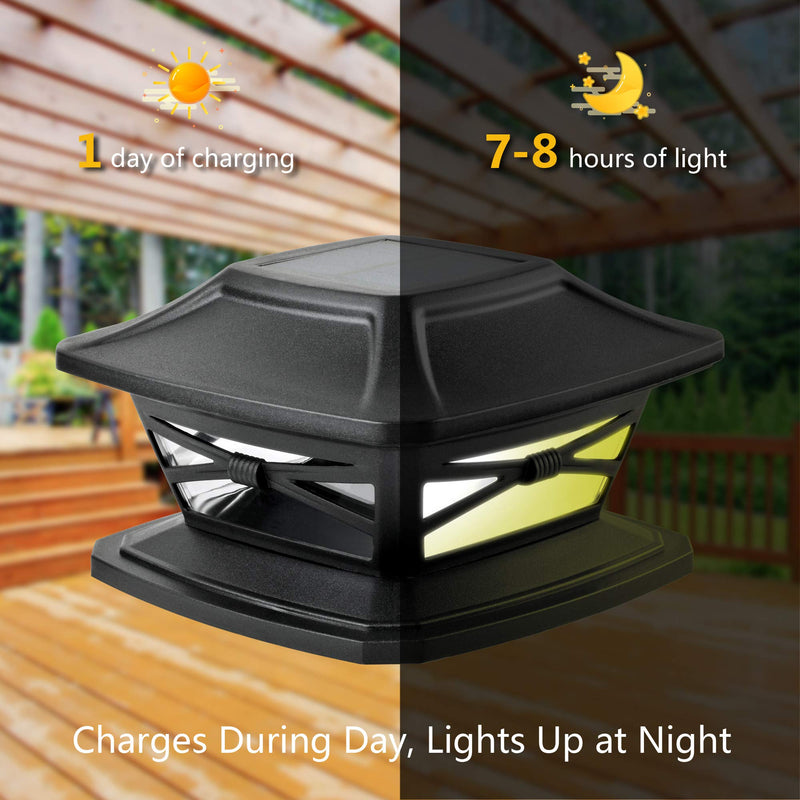 Davinci Lighting Flexfit Solar Outdoor Post Cap Lights - Includes Bases for 4x4 5x5 6x6 Wooden Posts - Bright LED Light - Slate Black (8 Pack) 8 Pack