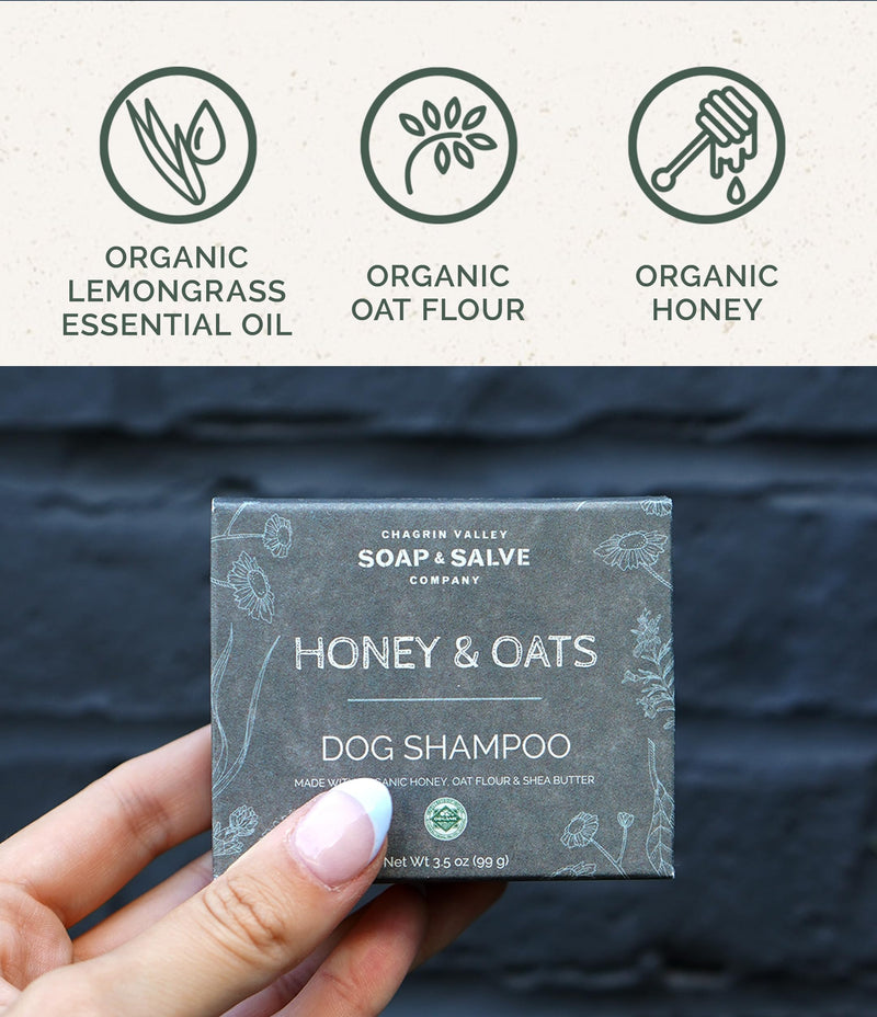 Certified Organic Dog Shampoo and Conditioner – Dog Shampoo Itchy Skin Relief and Puppy Essentials - Natural Handmade Honey & Oats, 3.8 oz Bar Soap - Chagrin Valley Soap & Salve - PawsPlanet Australia