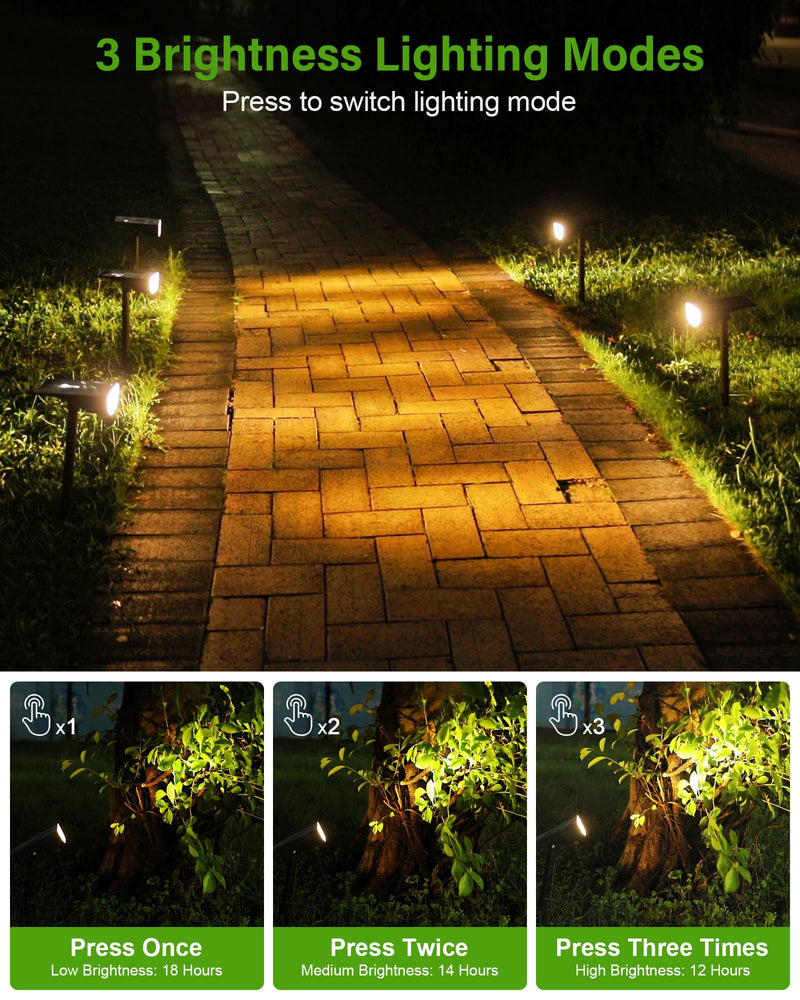 Solar Spot Lights Outdoor, Solar Lights Outdoor Waterproof IP65, 3 Brightness Modes Dusk to Dawn Landscape Spotlights for Yard Garden Pathway Tree Decoration, Warm White, 6 Pack