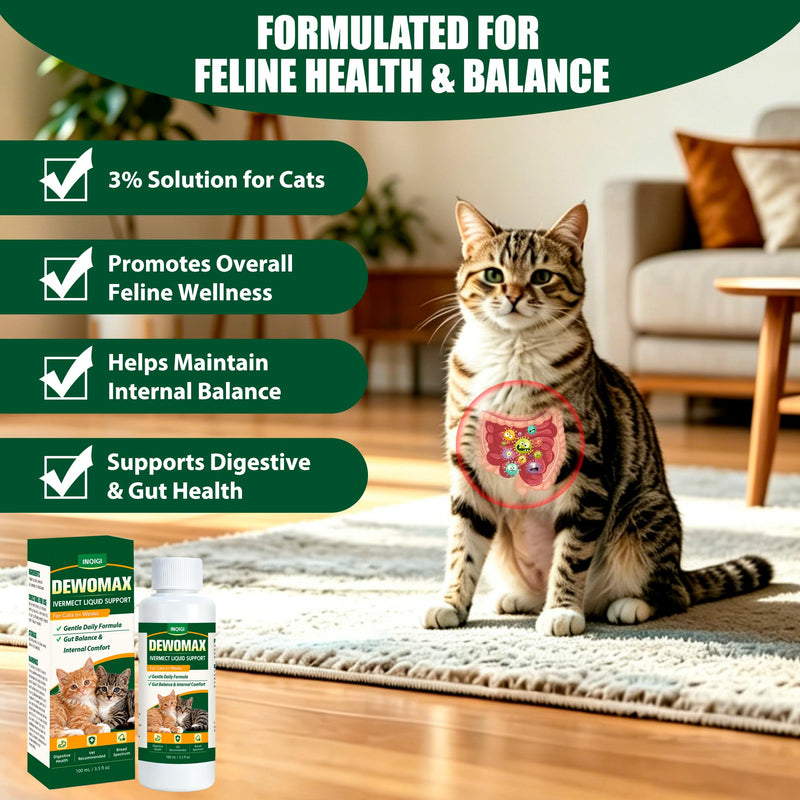 lvermect for Cats, Cat Liquid Gut Balance Support, Internal Cleanse Formula for Digestive Comfort, Easy-to-Administer Drops, Mix with Food or Water, Daily Natural Wellness Support - 100 mL