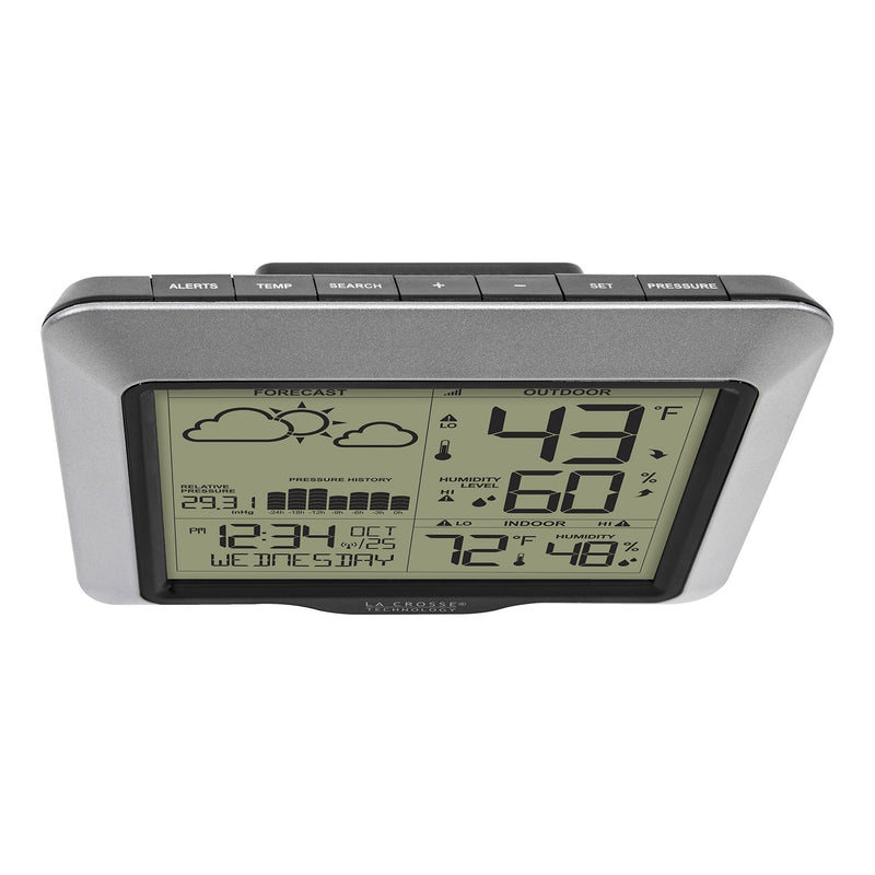 La Crosse Technology Advanced Wireless Weather Station: Dynamic Icons, Barometric Pressure, Atomic Time, Temperature/Humidity Gauge, Recording, Stylish Display, Fast Reception & Long Range (330 Feet) Forecast Station, Silver
