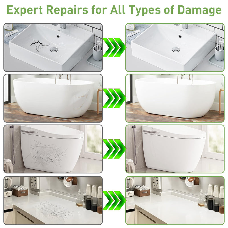Surface Repair Kit for Tubs, Tiles, Countertops - Fixes Chips, Cracks, Scratches, Holes (Fiberglass, Porcelain, Stone, Acrylic)