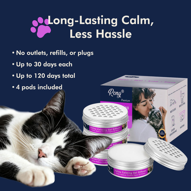 Cat Calming Diffuser Gel – Anti-Anxiety Pheromone Stress Relief for Cats & Kittens, Helps Reduce Stress-Related Behaviors, Drug-Free, No Electricity, 120 Days (4 Pods)